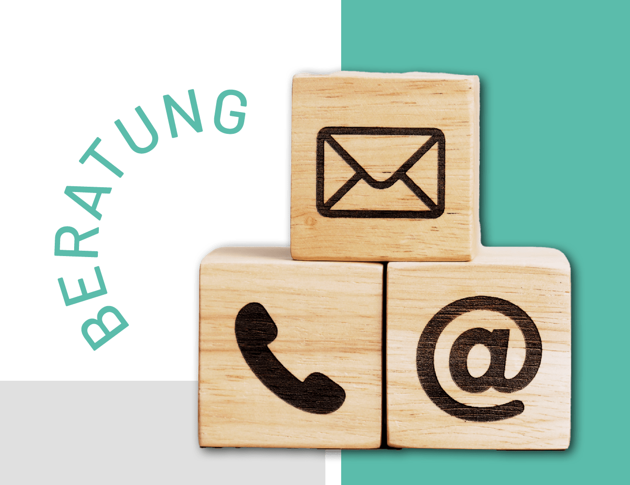 Holzwürfel mit Kontakt Icons